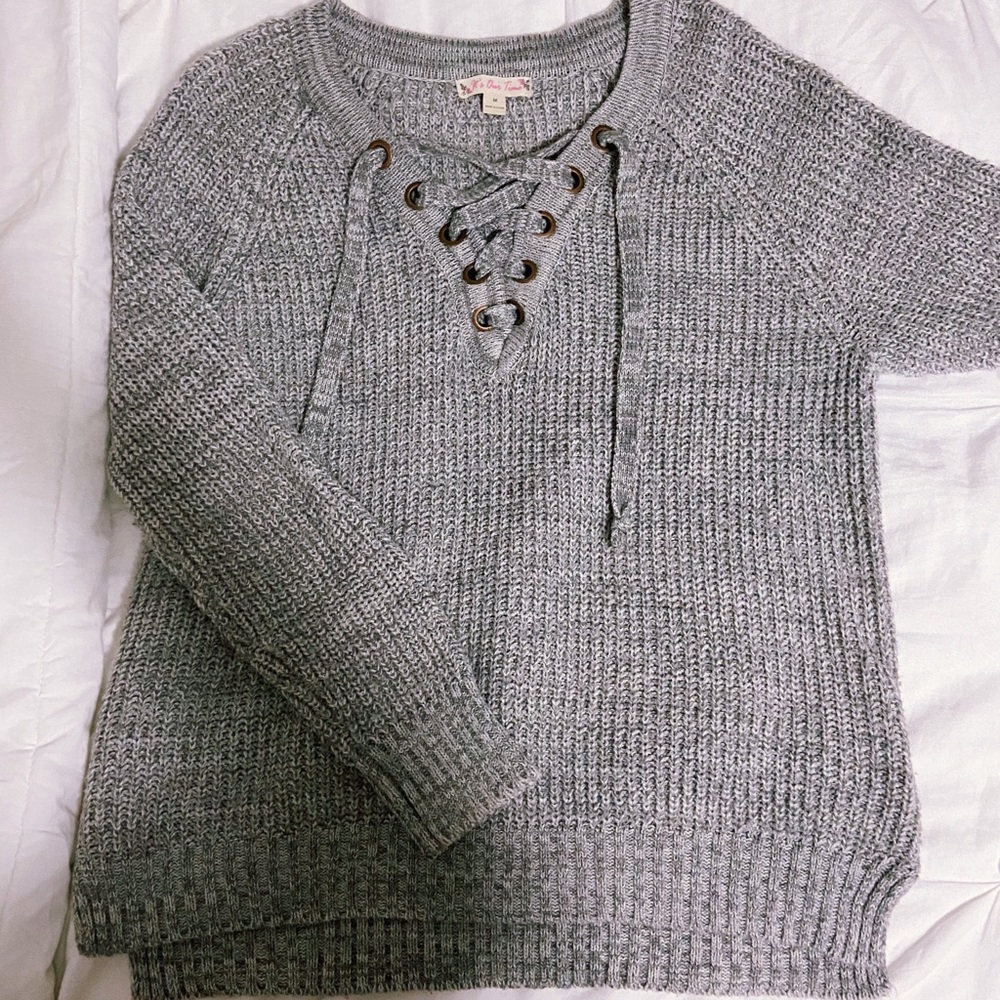 Cross-Knit Gray Sweater